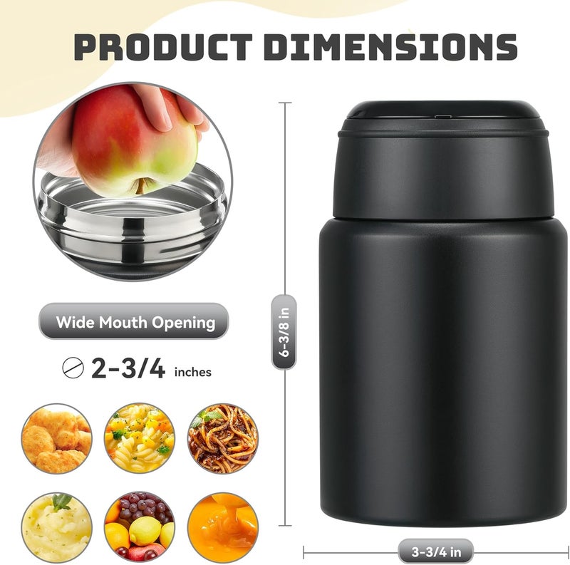 Haweek Soup Thermo for Hot Food Kids 16oz Insulated Food Jar Leakproof Thermo Lunch Container for Kids Wide-Mouth Stainless Steel Lunch Box for School with Handle Folding Spoon(3+)​ - Image 3
